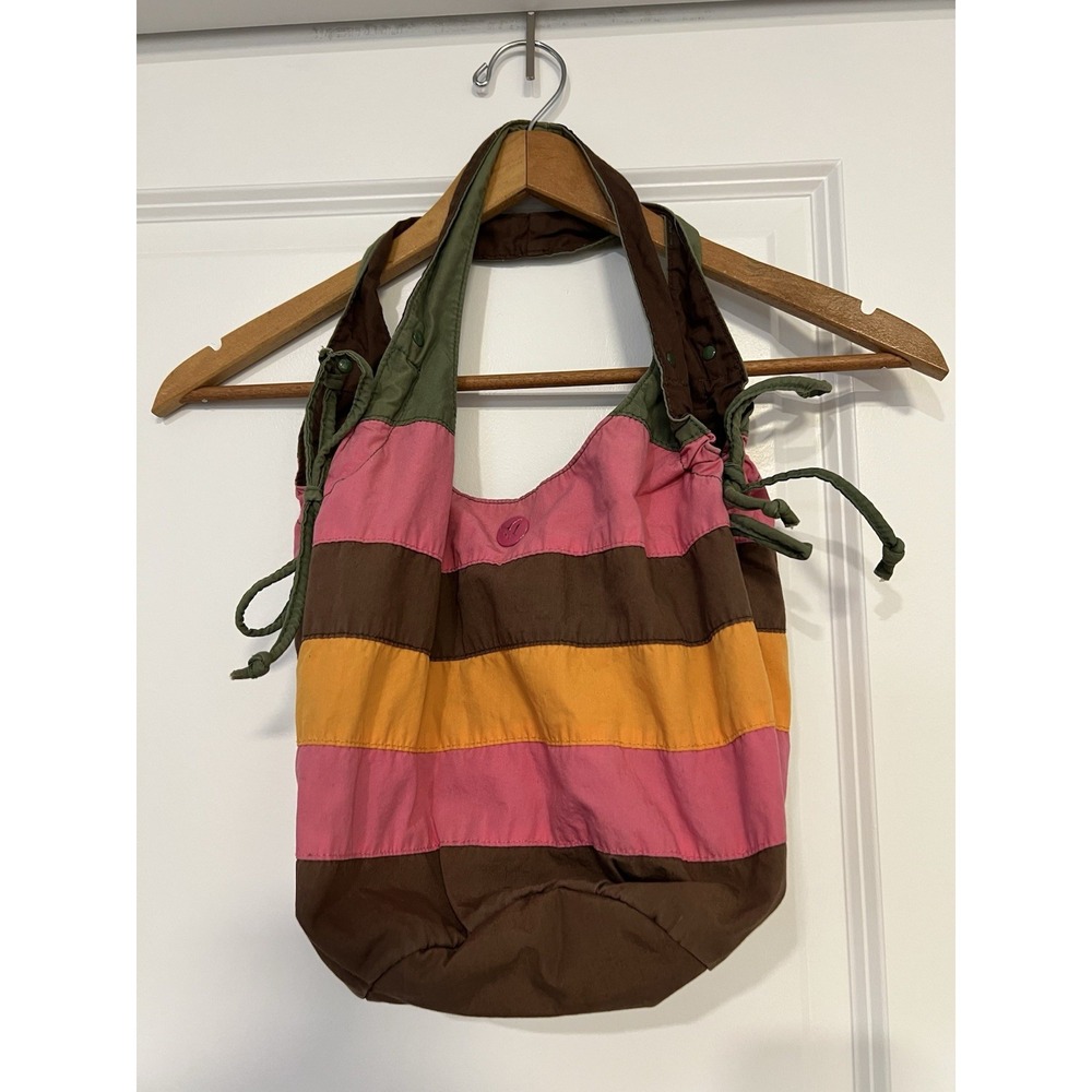 American Eagle Snap Shoulder Bag Striped Y2K Vintage Boho Hobo Cinched Sides